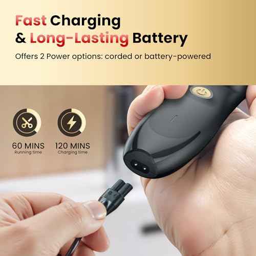 Hair Clippers for Men, Cordless Hair Clipper Kit, Adjustable 4 Length Setting, 2-Speed Settings, Replaceable Ceramic Blade Heads, Rechargeable Hair Clippers for Family (Black)