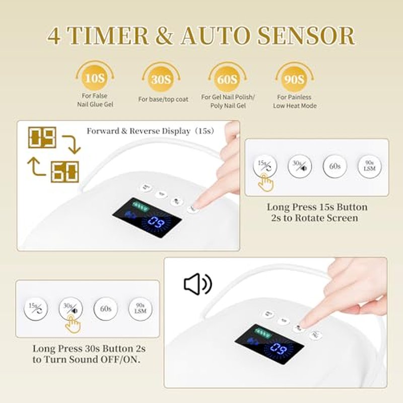 126W Rechargeable UV LED Nail Lamp, Portable Cordless Nail Dryer with Auto Sensor and 4 Timer Settings, Professional Curing Lamp for Gel Polish and Salon (White)