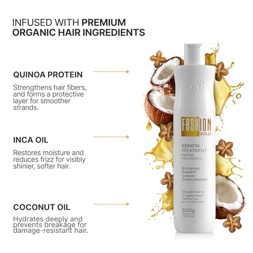 FASHION GOLD Keratin Hair Treatment (10 USES per Bottle), Keratina para Alisar el Pelo, Hair Botox Treatment, At Home Keratin Treatment, Alisados Organicos SIN FORMOL, Verdadera Keratina Brasile?a