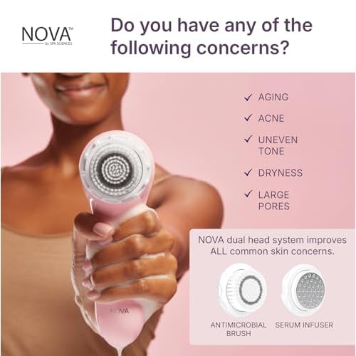 Spa Sciences - NOVA - Sonic Cleansing Brush with Bristles & Infusion System ? Anti-Aging Facial Exfoliating, Waterproof, and USB Rechargeable