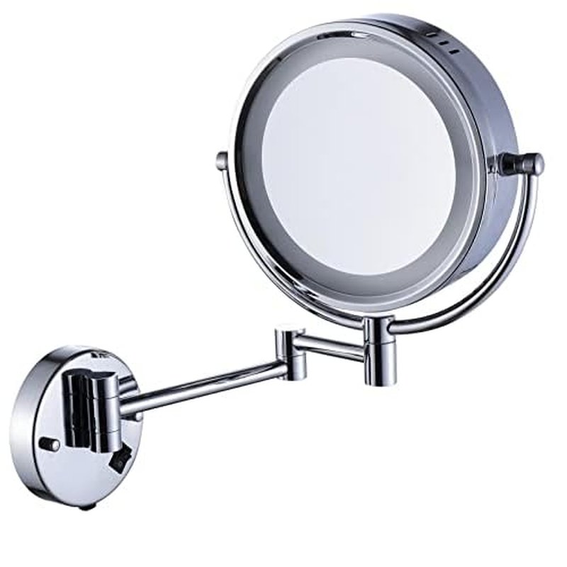 Hardwire LED Lighted Wall Magnifying Mirror for Bathroom with 10x Magnification Sliver,9 Inch Round Surface 13" Extendable Arm Polish Chrome