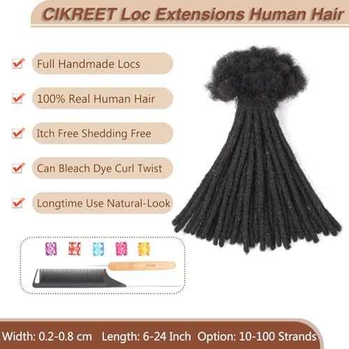 Loc Extensions Human Hair Dreads Extensions for Men Women Dreadlock Extensions Real Human Hair Locs Extension Natural Black Full Handmade Permanent Locs Hair Extensions (0.6cm 1B 10 Inch 30 Strands)