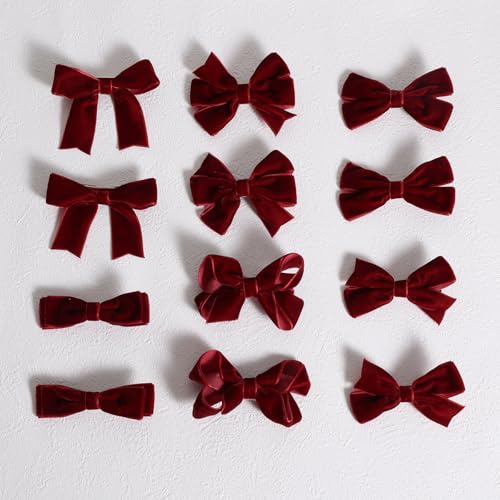 Dark Red Velvet Ribbon Hair Bows 12pcs 3¡± Small Burgundy Dressy Bow Alligator Clips School Uniform Decor Accessories for Teen Toddler Girls Women Christmas Valentines Xmas Gift