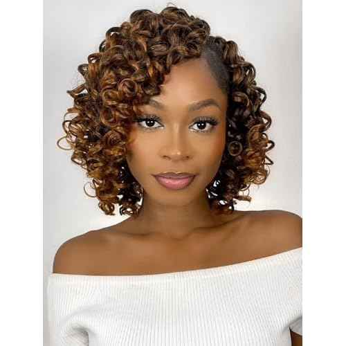 MYQUEEN GoGo Curl Crochet Hair Ombre Brown Curly Braids for Women 8 Inch 7 Packs Short Beach Ocean Deep Twist Synthetic Extensions T30#