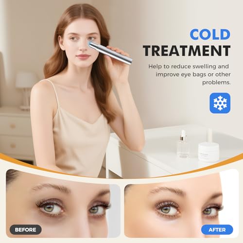 REDLOOK Depuffing Wand - Multi-Mode Cold & Heat Eye with Massager,At Home Face Roller Tool, Beauty Wand for Puffiness Reduction, Dark Circles, and Let The Skin Be Full of Radiance - Silver