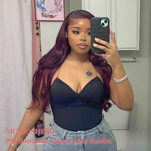 99j Dark Burgundy Body Wave Bundles Human Hair, 12A Soft And Shiny Red Wine Colored Bundles 100% Brazilian Virgin Remy Hair Sew In Weave Single Human Hair Bundle Chic #99j Color 10 Inch