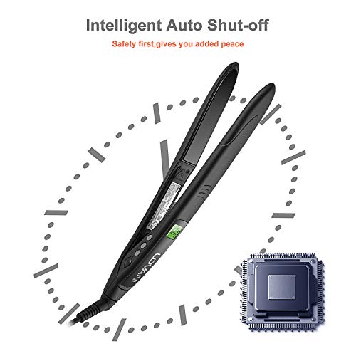 LOVANI Titanium Flat Iron, 450F High Heat Hair Straightener with Digital LCD, Dual Voltage, Auto Shut Off, Heat Resistant Bag, Glove and 2 Hair Clips (7 Piece Set), Black