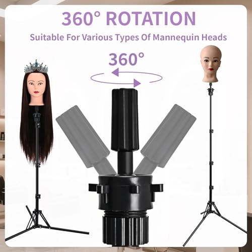 Mannequin Head Stand,Adjustable Wig Stand Tripod Height Adjustment(20-60Inch) Reinforced Metal Mannequin Stand For Cosmetology Hairdressing Training With Free One Wide Tooth Comb