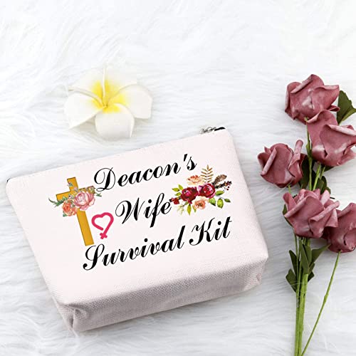 PXTIDY Deacon's Wife Survival Kit Pastor Wife Cosmetic Pouch Bible Study Deacon Spouse Gift Christian Deacon Toiletry Bag Deacon Mom Mother¡¯s Day Gift (beige)