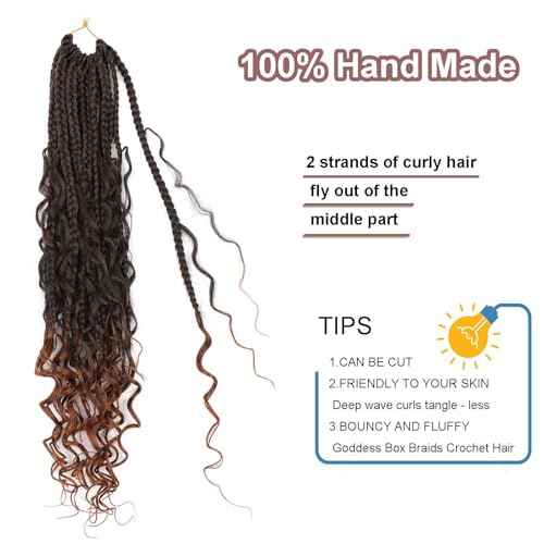 18 Inch Goddess Box Braids Crochet Hair 8 Packs Crochet Hair for Black Women Boho Box Braids Crochet Hair with Curly Ends Bohomian Box Braids Synthetic Braiding Hair Extensions T30#