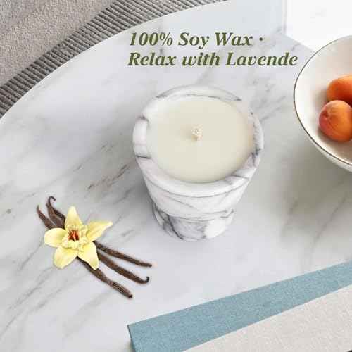 Scented Luxury Candle in Handmade Marble Container |1 Set | Soy Wax | Non-Toxic | Reusable Stone Jar | Story of Stone | Distinctive Gift. Natural Spring Aromatherapy for Women & Men