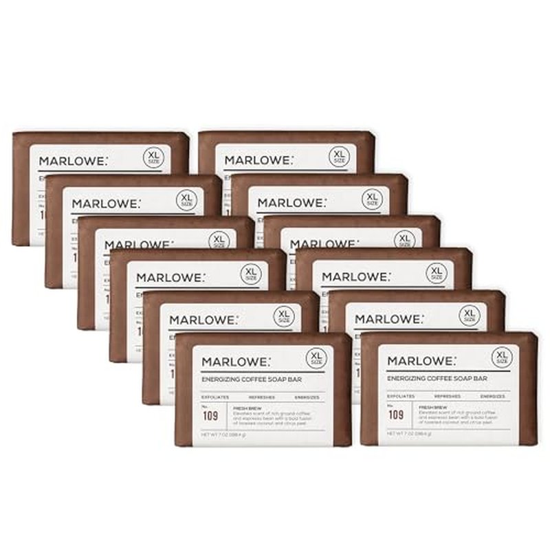 MARLOWE. No. 109 Coffee Bar Soap 7 oz (12 Bars) ? Exfoliating Body Scrub for Men with Natural Extracts, Caffeine, Coffee Bean & Cocoa Butter ? Energizing Fresh Brewed Scent