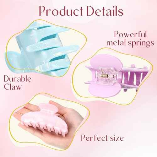 8 Pcs Large Acrylic Hair Claw Clips for Women Non-slip Strong Hold Jaw Clamps for Thick or Thin Hair(Flower,Drenched Color)
