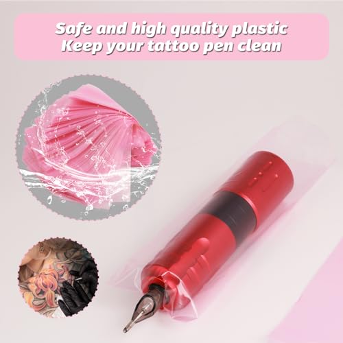 Machine Pen Covers Grip Tape 204Pcs - Combofix 200Pcs Machine Covers and 4Pcs Tattoo Grip Wrap Pink Tattoo Pen Bags Combination Grip Self-Adherent Tape Pen Sleeves Tattoo Supplies