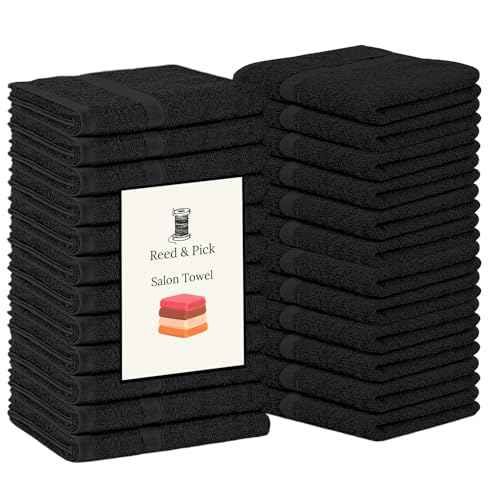 Reed&Pick 24 Pack Black Hand Towels 100% Cotton Spa Towels 16x26 inches Highly Absorbable Facial, Gym, Hair and Face Towels in Bulk
