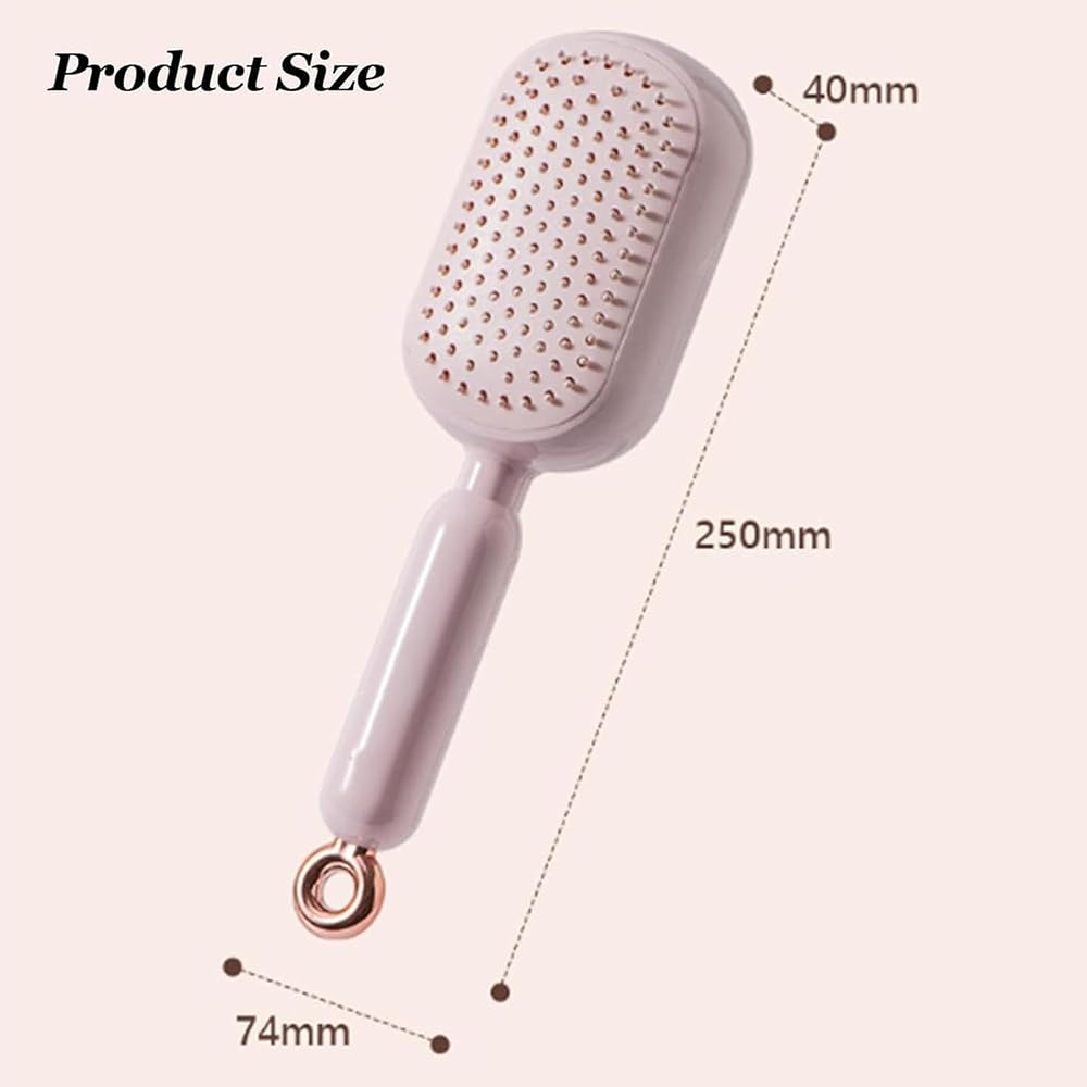 Retractable Cushion Massage Comb, 2026 New Hair Brush With Retractable Bristles Hair Comb Retractable Detangling Self Cleaning Hair Brush for Women (Pink)