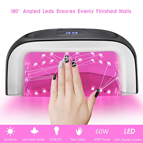 Rechargeable UV Light for Nails, 60w Cordless UV Led Nail Lamp with 42 Red-Light Beads, Automatic Sensor & Portable Nail Dryer, Professional Gel Nail Lights Nail Art Manicure Tools for Gel Polish