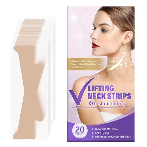 Neck Lift Tape, 20 PCS Neck Tape Lifting Invisible Instantly Lift Sagging Skin for Face, Neck, Improves Neck Fine Lines & Wrinkles, V Edge Patches Use Before Makeup