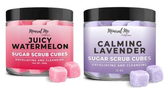 Body Scrub Exfoliator - 12oz WATERMELON Sugar scrub cubes w/Mango Butter & Shea butter, Exfoliating Body Scrub - 12oz LAVENDER Sugar scrub cubes, Natural & Organic for all body exfoliation