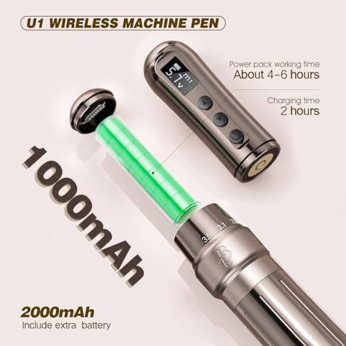 BIOMASER U1 Tattoo Gun,Wireless PMU Tattoo Machine Eyebrows & Lips, Professional Permanent Makeup Machine Rotary Tattoo Pen, Scalp Micropigmentation(Coffee)