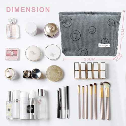 Corduroy Makeup Bag Cosmestic Bag Large Capacity Ladies Women Aesthetic Make Up Organizer Accessories Zipper Pouch Purse Grey