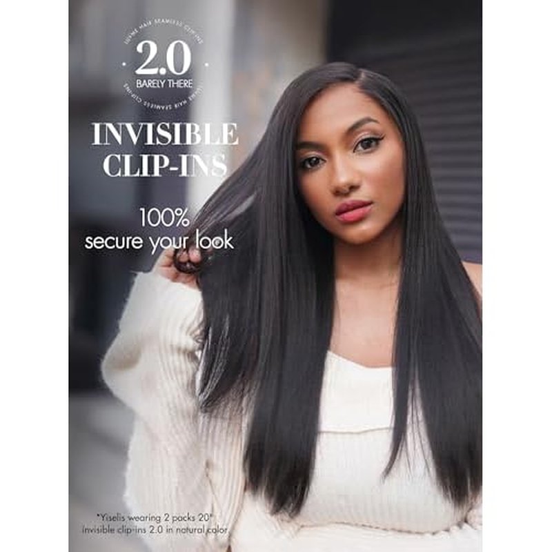 LUVME Invisible Clip in Hair Extensions, Yaki Straight Real Human Hair Remy Hair Clip ins for Women, Natural Human Hair, 18 inch 110g 6Pcs, Natural Black