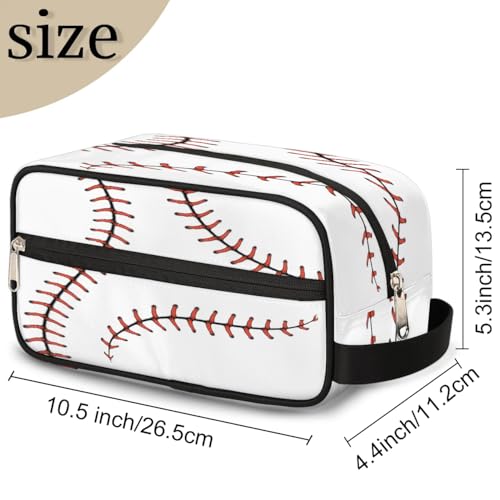 Boys Travel Toiletry Bag, Kids Waterproof Hanging Dopp Kit, White Baseball Wash Bag with Large Capacity for Travel, Sports, Shower