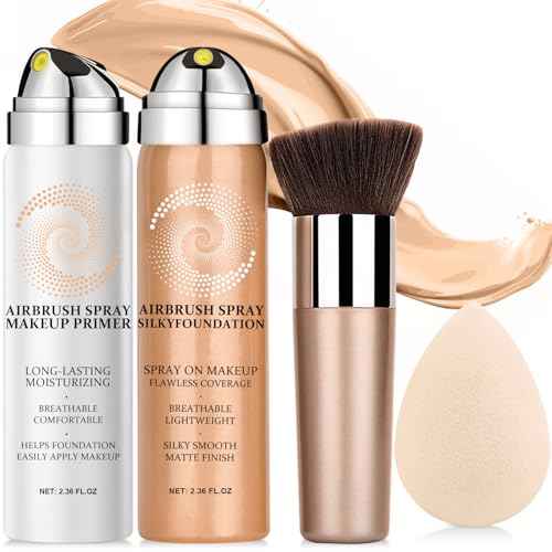 AirBrush Foundation Spray With Airbrush Primer, Silky Mist Foundation Spray Makeup, Full Coverage Foundation for Smooth Radiant, Formula Breathable Lightweight Hydrating (02 Beige)