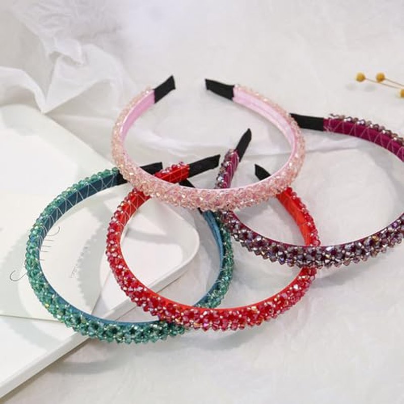 Ruihfas Fashion Sparkle 4 Rows Crystal Rhinestone Headbands Beaded Hair Hoop Band (Red)