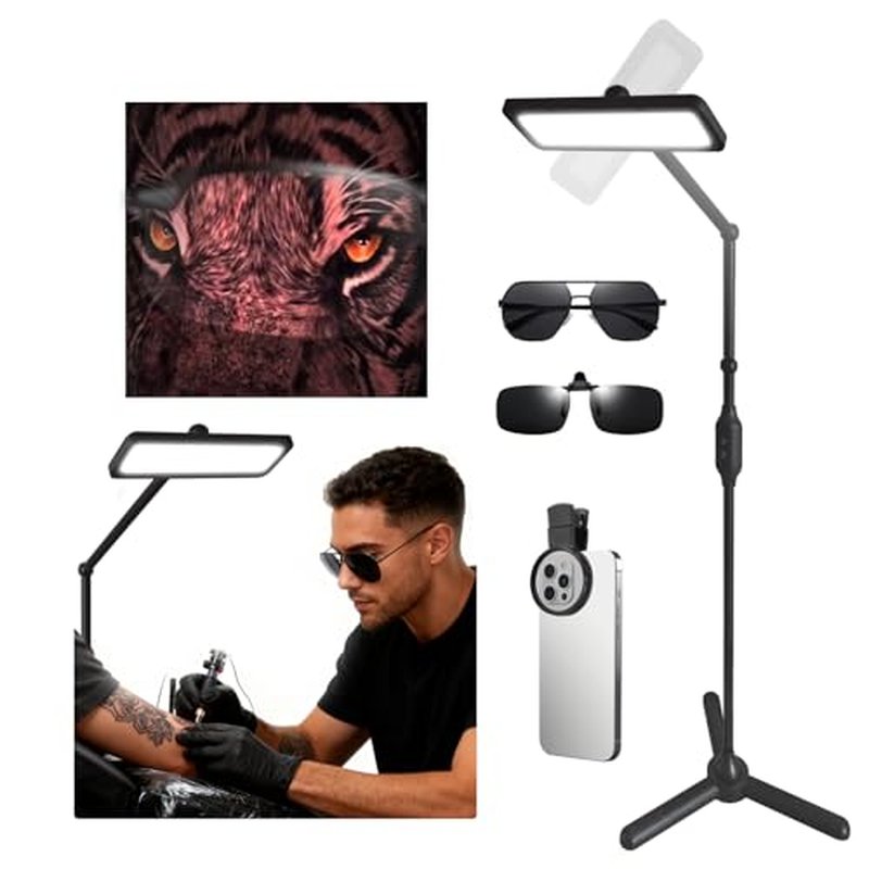 Tattoo LED Work Light with Polarized Filter, Adjustable Brightness ? Tattoo Vision Glass& CPL, Anti-Glare Tattoo Photography Light
