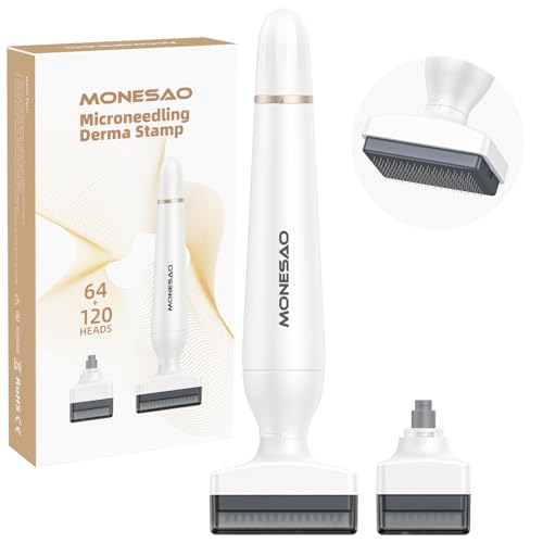 Derma Stamp, MONESAO Microneedling Stamp for Skin Face Hair Scalp Beard, Microneedle Dermastamp Tool with 2 Replacement Heads, Micro Needling Stamp Kit for Women and Men