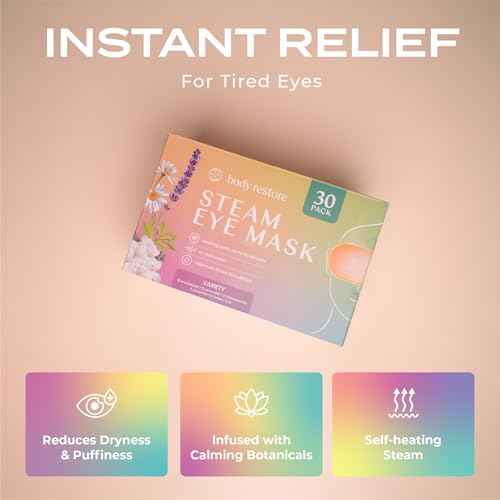 Body Restore Heated Eye Mask for Dry Eyes 30 Pack - Self Heating Warm Compress, Christmas Stocking Stuffers, White Elephant, Birthday Gifts for Women, Men, Stye Eye Treatment, Relaxation - Variety
