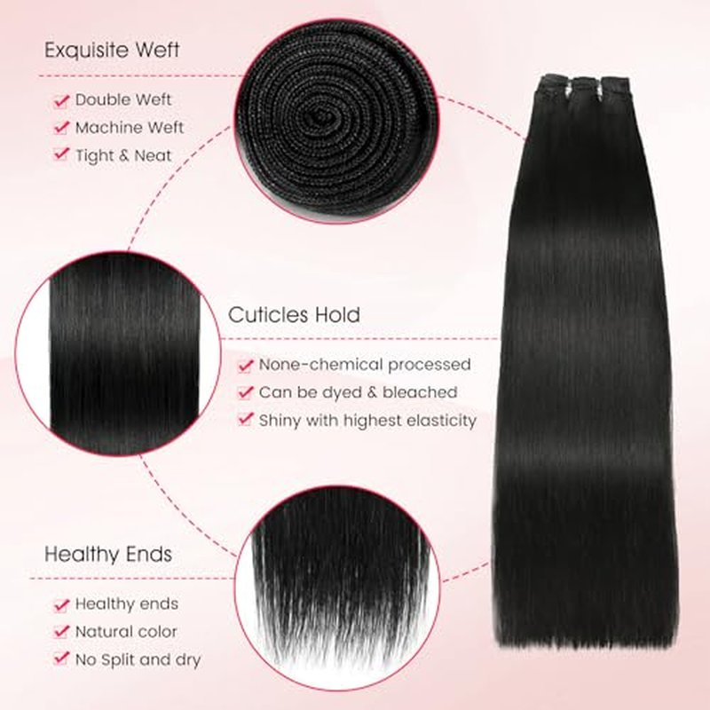 Human Hair Bundles,Straight 4 Bundles 18 18 18 18 Inch,16A Bundles Human Hair,100% Unprocessed Virgin Brazilian Hair Extensions Double Weft, Quick Weave Sew In Hair Bundle