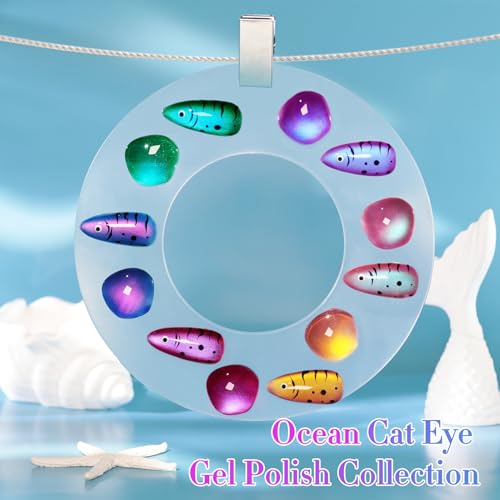 Double Rhythm Cat Eye Gel Nail Polish Set of 6 Same Color Same Bottle 0.5 Oz Shimmer Glitter with Magnet Holographic Reflective Magnetic UV Nail Polish Kit at Home (Glass Galaxy Green-T6-59)