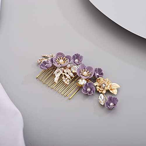 Rhinestone Flower Hair Pieces Bridal Purple Flower Hairpins Hair Comb Set for Bride Bridesmaid£¨4pcs£©