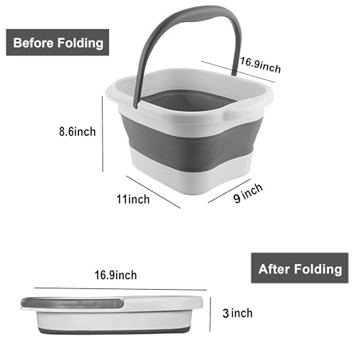 Collapsible Foot Soak Tub 15L(4 GL) with Handle, Bath Massager for Dry Cracked Feet, Plastic Grey Foot Bucket