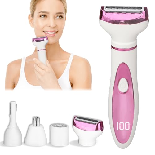 Wet & Dry Electric Razor for Women Men,4 in 1 Rechargeable Led Display Electric Shaver and Facial Hair Remover,Painless Ladies Body Razors for Nose Face Body Leg Bikini Arm Hair