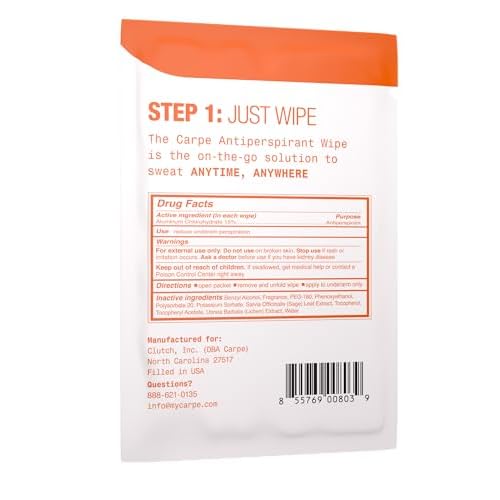 Carpe Antiperspirant Underarm Wipes for Sweat Blocking, Deodorizing, and Cleansing When You¡¯re On the Move - 15 Residue Free, Individually Wrapped Wipes - Clean and Refreshing Scent