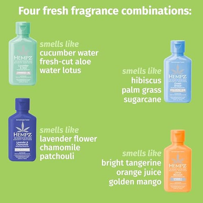 Hempz Mini Lotion Kit, Beauty Actives, 4-Pack Body Moisturizer, Travel Essentials, 2.25 oz