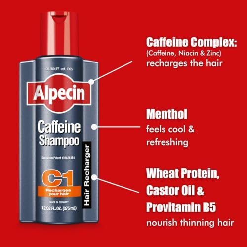 Alpecin C1 Caffeine Shampoo, 8.45 fl oz, Cleanses the Scalp to Promote Natural Hair Growth, Leaves Hair Feeling Thicker and Stronger