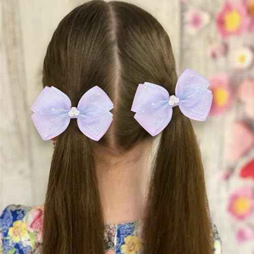 KISZU 4.5 Inch Flower Hair Bows Clips Mermaid Pearl HairPins for Girls Children Teens and Women