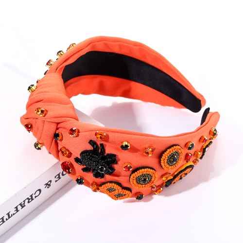 MOLOCH Halloween Headbands for Women Spooky Pumpkin Candy Corn Knotted Headband Crystal Headband Halloween Costume Hair Accessories