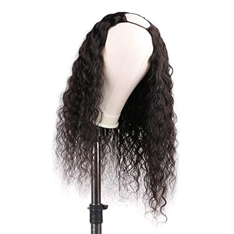 huarisi U Part Wig Water Wave Hair for Women, 100% 10A 1b Brazilian Hair, Glueless Full Head Clip in Half Wigs U Shape Wigs, 150% Density Natural Color (22 Inch)