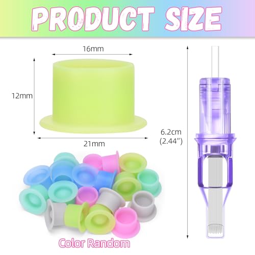 ATOMUS 40pcs Tattoo Cartridge Needles with 20pcs Silicone Ink Cups Size #10 RL RS RM Purple Round Liner Tattoo Needles for Tattoo Gun Pen Liner Pattern (7RM+9RM+11RM+15RM)