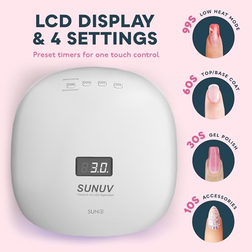 SUNUV UV LED Nail Lamp, UV Light for Nails Compatible with All Gel Polish, 36 LEDs with 4 Timer Settings, LCD Display for Home Salon SUN4 Black