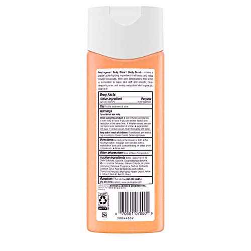 Neutrogena Body Clear Oil Free Acne Body Scrub with Salicylic Acid, Exfoliating Body Wash for Back, Chest, and Shoulders, 8.5 fl. oz (Pack of 2)