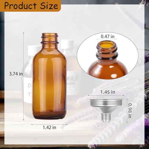 24 Pack 2oz Amber Glass Bottles for Vanilla Extract, Boston Round Leak-Proof Brown Glass Jars with Caps, Bonus Funnel - Ideal for Homemade Extracts, Essential Oils, DIY Christmas Party Gift Supplies