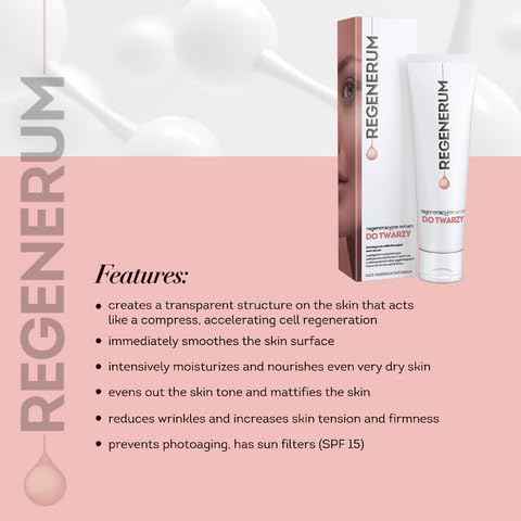 Regenerum - Face Regenerating Serum - Intensive Hydration and Nourishment for Dry and Sensitive Skin with SPF 15 Protection - 50ml