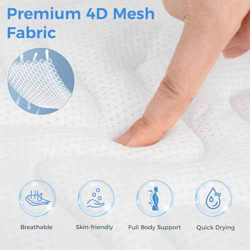Full Body Bath Pillow for Tub, Soft Bathtub Pillow for Neck and Back Support, Washable 4D Mesh Bathtub Cushion with 11 Non-Slip Suction Cups, White