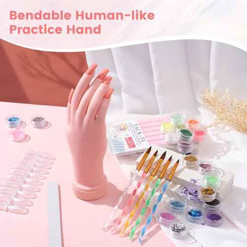 Nail Kit for Beginners with Everything: Professional Nail Acrylic Powder Liquid Set with Practice Hand Drill U V Light in Cosmetic Bag for Women Salon Home (Silver)